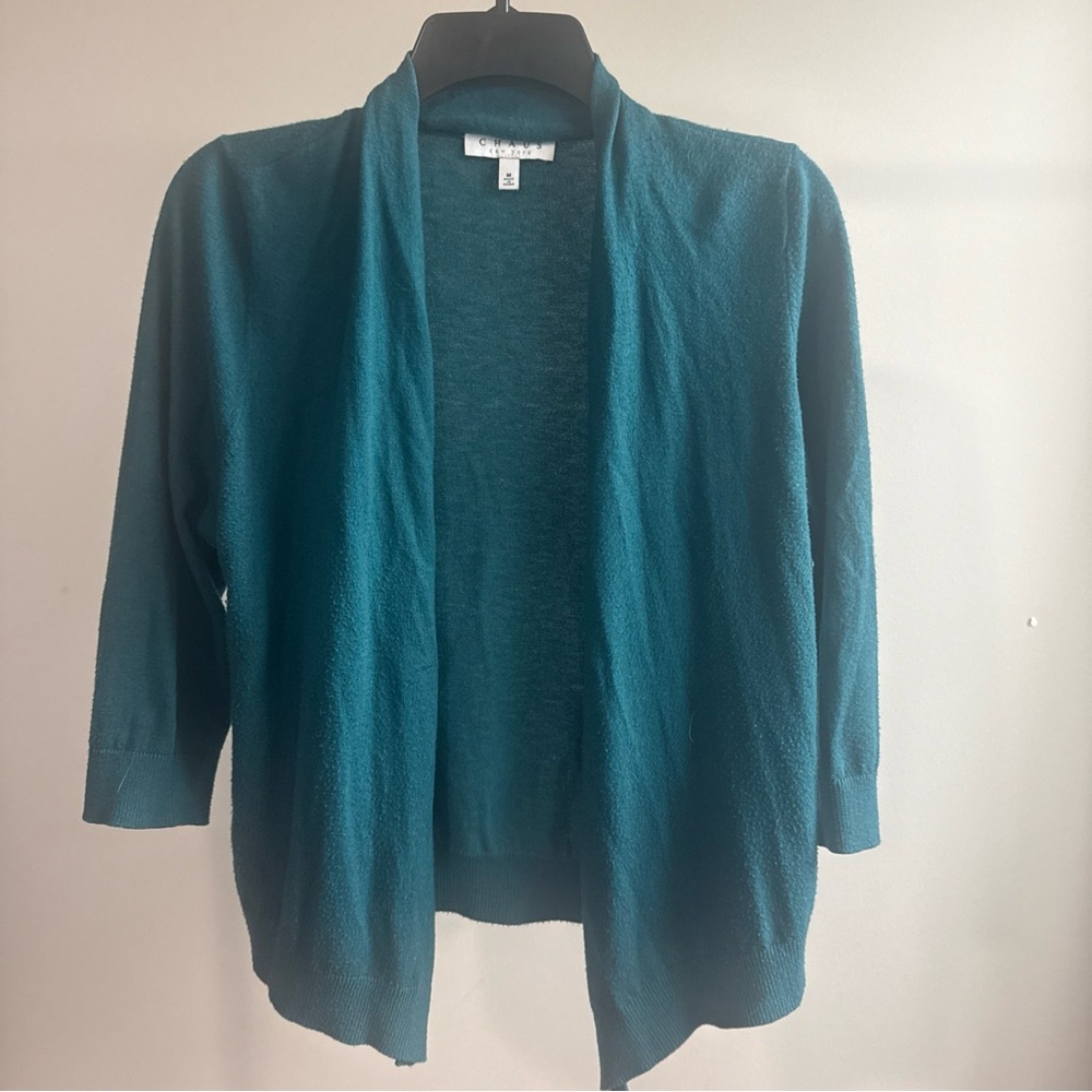 Pre-owned Chaus women cardigan Green Size Medium Teal Color No Closure